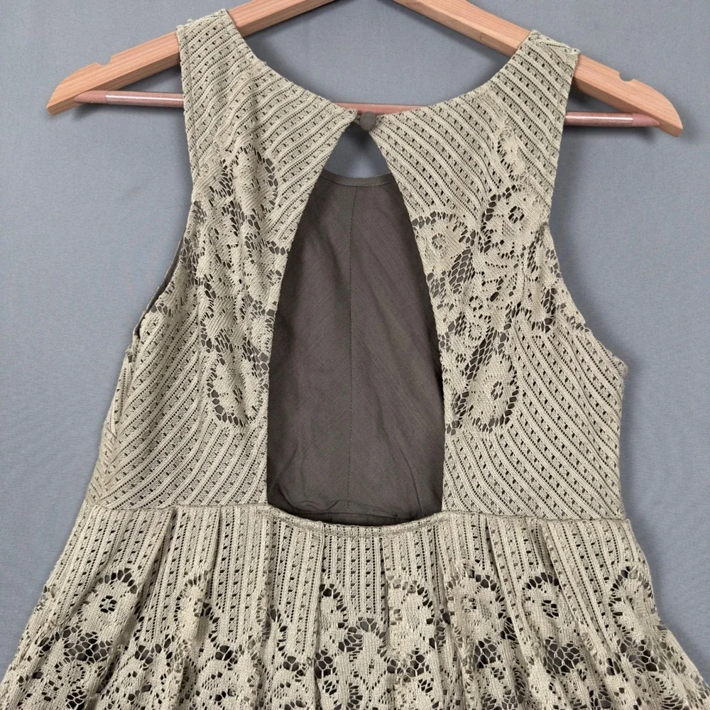 Free People‎ Rocco Lace Mini Dress Size 4 Cream Boho Crochet Open Back